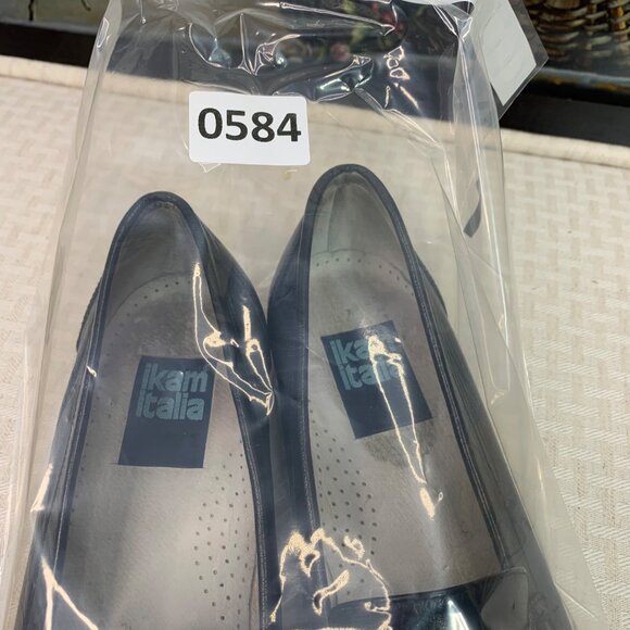 Vintage Ikam Italia Black Leather Mens Loafers Size 10 Timeless Design Detailing - Picture 6 of 8